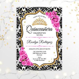 Quinceanera - Damask White Black Pink
