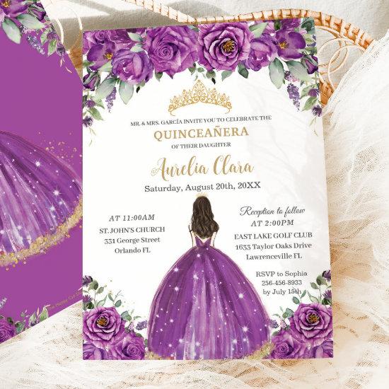 Quinceañera Dark Magenta Purple Floral Princess
