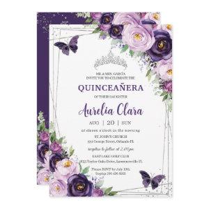 Quinceañera Dark Purple Lilac Floral Butterflies