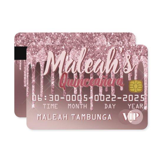 Quinceañera Dark Rose Gold & Pink Glitter Drip