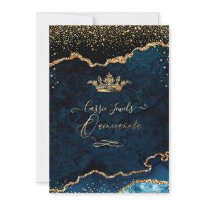 Quinceanera Dark Teal Agate Faux Gold Confetti