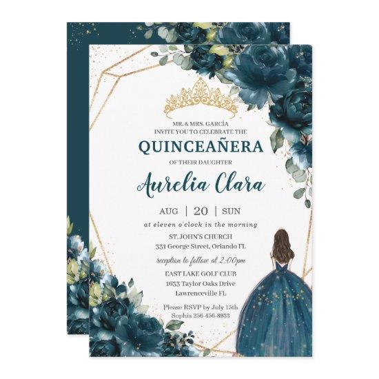 Quinceañera Dark Teal Peacock Floral Princess