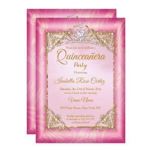 Quinceanera deep Pink Damask photo Gold Tiara