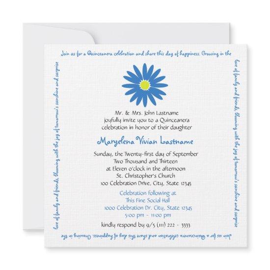 Quinceanera Delightful Daisy Message Text Blue