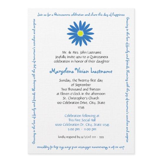 Quinceanera Delightful Daisy Message Text Blue