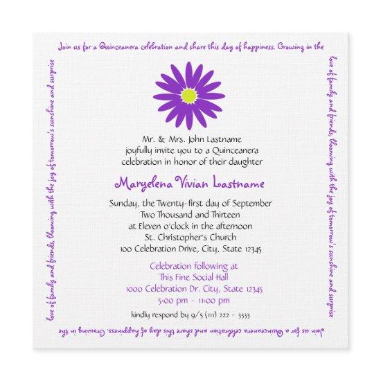 Quinceanera Delightful Daisy Message Text Purple