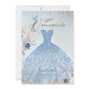 Quinceanera Dusty Blue Glitter Gown Butterflies