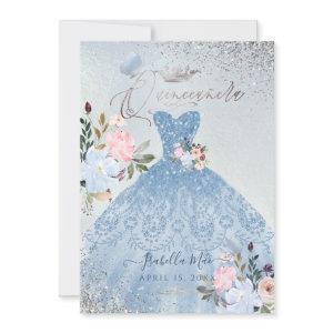 Quinceanera Dusty Blue Glitter Gown Butterflies