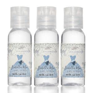 Quinceanera Dusty Blue Glitter Gown+Roses Hand Sanitizer
