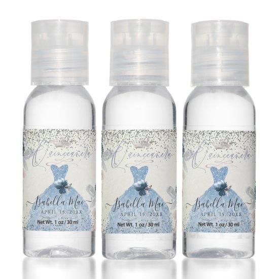 Quinceanera Dusty Blue Glitter Gown+Roses Hand Sanitizer