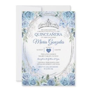 Quinceañera Dusty Blue & Silver Crown Butterfly