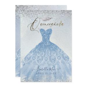 Quinceanera Dusty Blue+Silver Glitter Gown