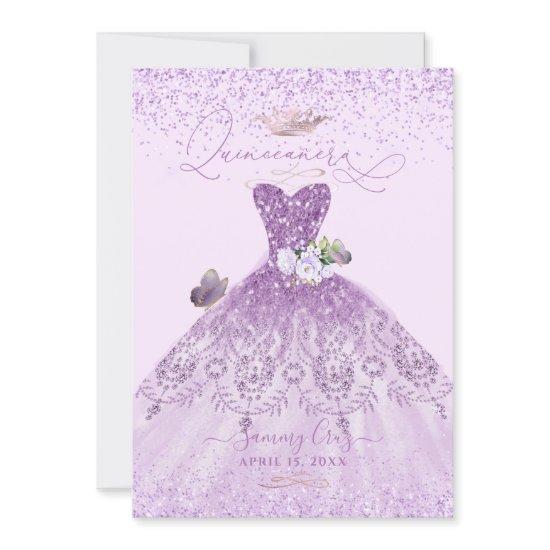 Quinceanera Dusty Lilac Purple Silver Glitter Gown