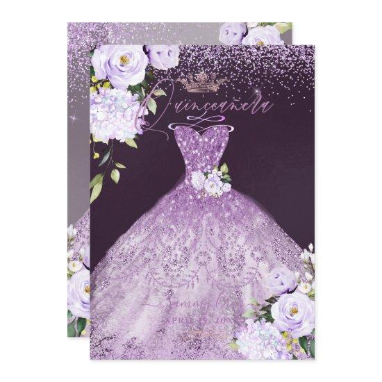 Quinceanera Dusty Lilac Purple Silver Glitter Gown