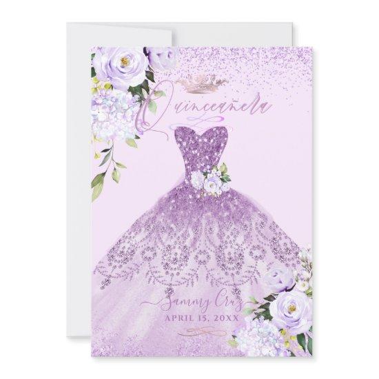 Quinceanera Dusty Lilac Purple Silver Glitter Gown