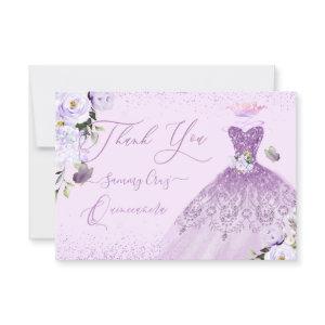Quinceanera Dusty Lilac Purple Silver Glitter Gown Thank You Card
