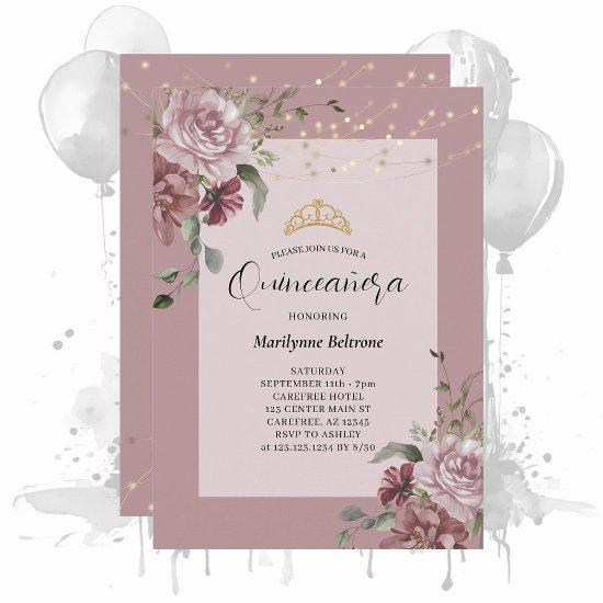 Quinceañera Dusty Purple Floral Gold