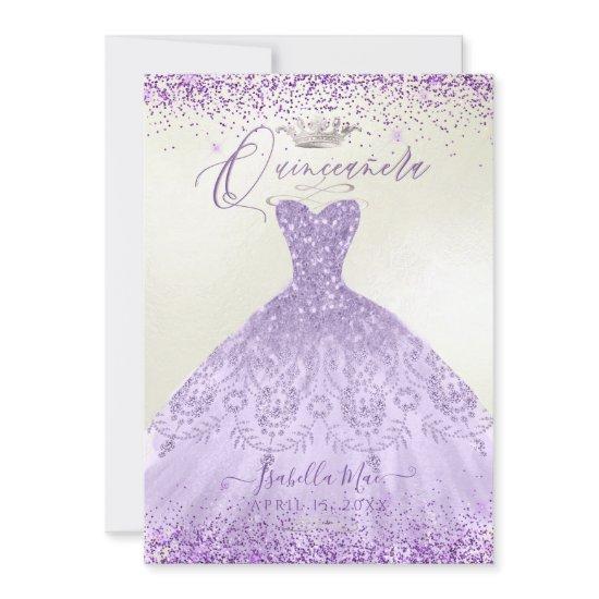 Quinceanera Dusty Purple Silver Glitter Gown