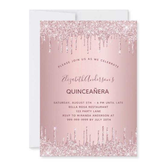 Quinceanera dusty rose glitter drips pink