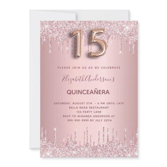 Quinceanera dusty rose glitter drips pink luxury