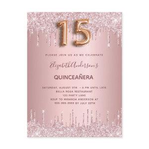 Quinceanera dusty rose glitter drips pink luxury  postcard