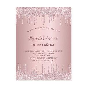 Quinceanera dusty rose glitter drips pink luxury  postcard