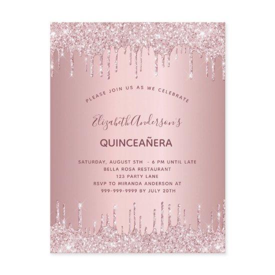 Quinceanera dusty rose glitter drips pink luxury  postcard