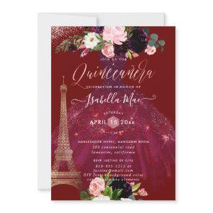 Quinceanera Eiffel Tower, Blush Burgundy Flowers