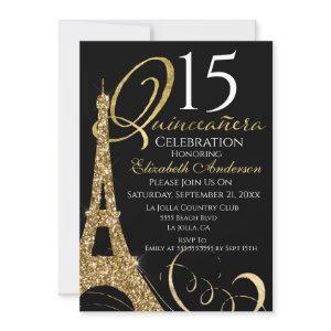Quinceanera Eiffel Tower Gold Black 15th Birthday