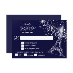 Quinceañera Eiffel Tower Starry Night Sky RSVP Card