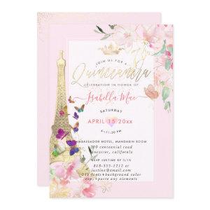 Quinceanera Eiffel Tower,  Watercolor Butterflies