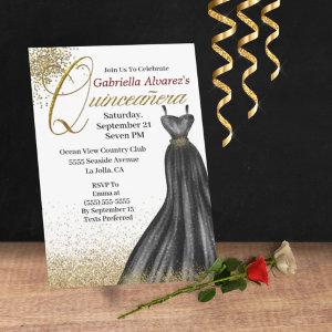 Quinceanera, Elegant Black Gown Glitter Birthday