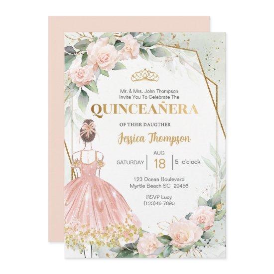 Quinceañera Elegant Blush Pink Gold Floral