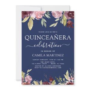 Quinceanera Elegant Burgundy Blush Pink Floral