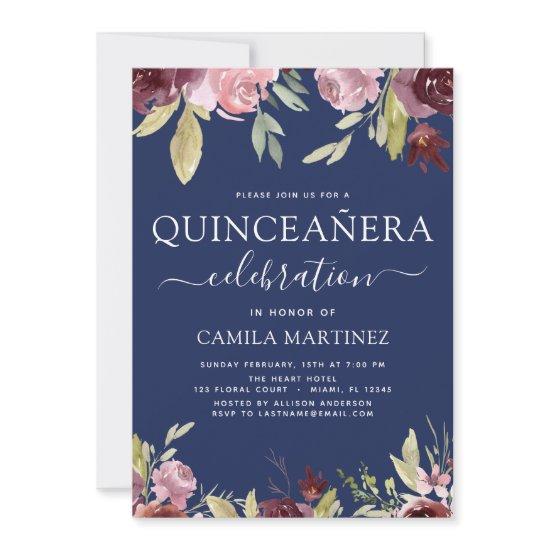 Quinceanera Elegant Burgundy Blush Pink Floral