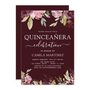 Quinceanera Elegant Burgundy Blush Pink Floral
