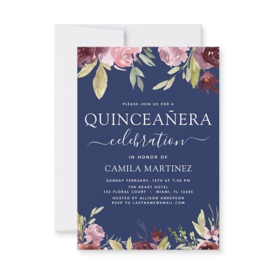 Quinceanera Elegant Burgundy Blush Pink Floral