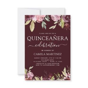 Quinceanera Elegant Burgundy Blush Pink Floral