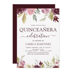 Quinceanera Elegant Burgundy Blush Pink Floral