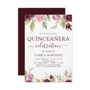 Quinceanera Elegant Burgundy Blush Pink Floral