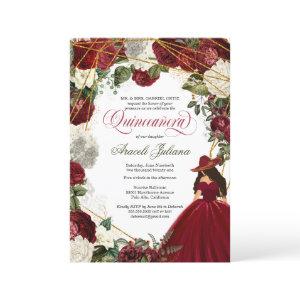 Quinceanera elegant charro burgundy white floral i