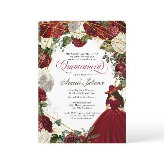 Quinceanera elegant charro burgundy white floral i