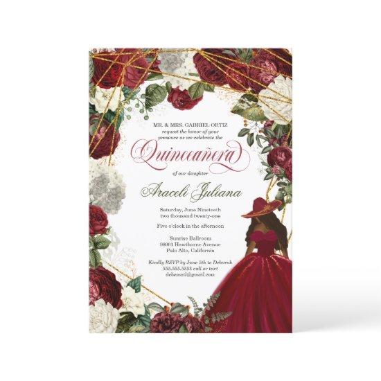 Quinceanera elegant charro burgundy white floral i