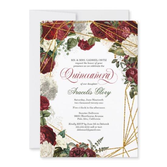 Quinceanera elegant green white burgundy floral