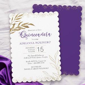 Quinceanera Elegant Purple and Gold Leaf