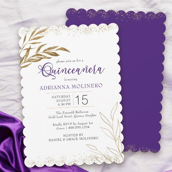 Quinceanera Elegant Purple and Gold Leaf