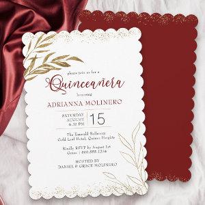 Quinceanera Elegant Red and Gold Leaf