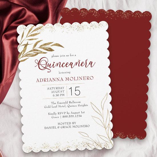 Quinceanera Elegant Red and Gold Leaf
