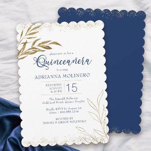 Quinceanera Elegant Royal Blue and Gold Leaf