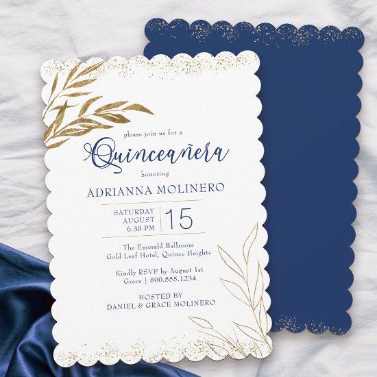 Quinceanera Elegant Royal Blue and Gold Leaf